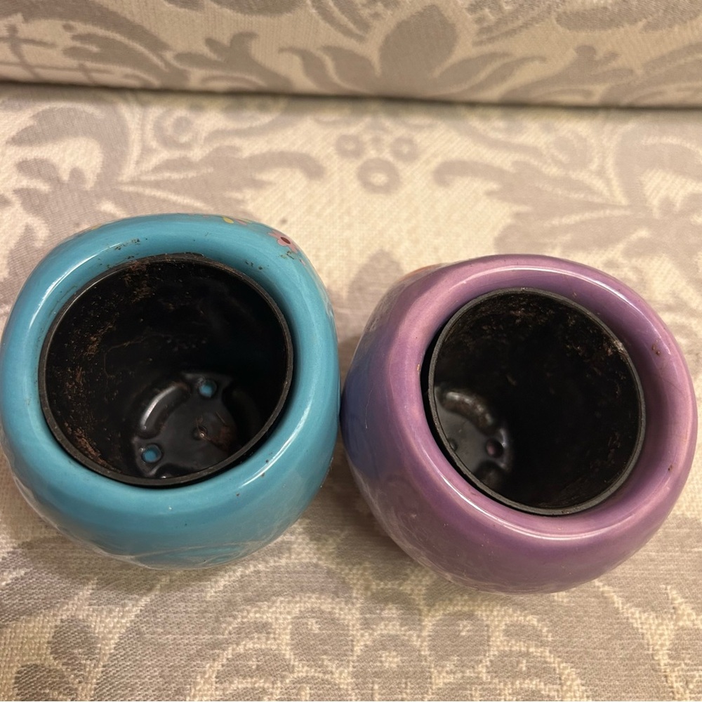 Lot of 2 Ceramic Day Of The Dead Sugar Skull Planter 2.5 inc Trader Joes Purple - Picture 3 of 7